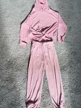 Love Squared Light Pink Hooded Ribbed Pajama Set